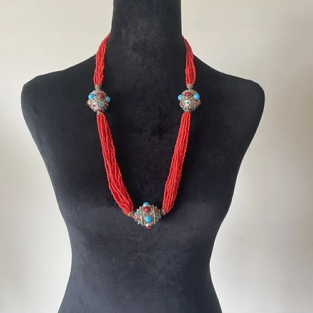 Vintage Tibeten Ornate Multi-Strand Tribal Necklace